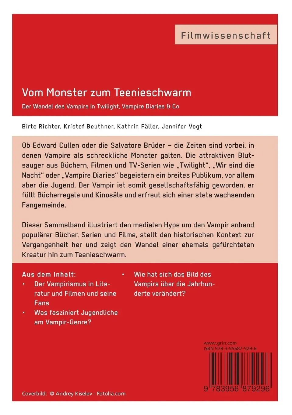 Rückseite: 9783956879296 | Vom Monster zum Teenieschwarm. Der Wandel des Vampirs in...