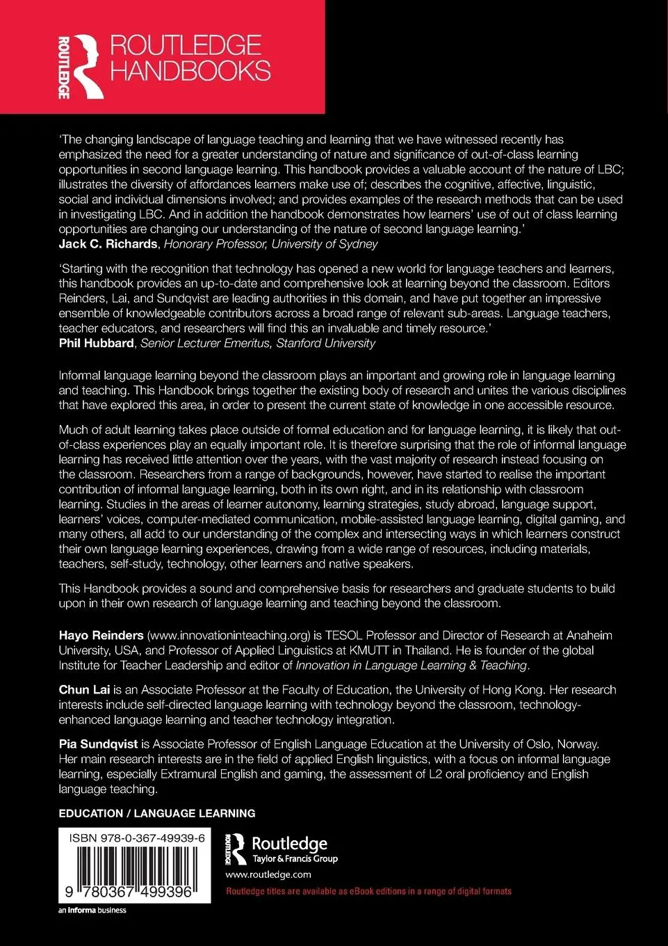 Rückseite: 9780367499396 | The Routledge Handbook of Language Learning and Teaching Beyond the...