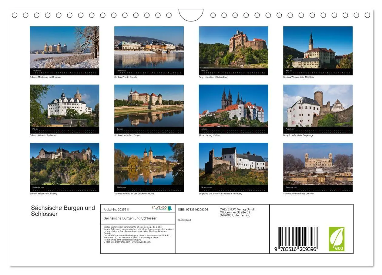 Bild: 9783516209396 | Sächsische Burgen und Schlösser (Wandkalender 2026 DIN A4 quer),...