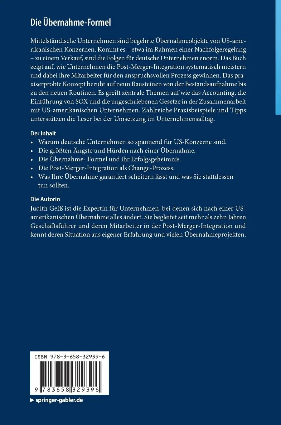 Rückseite: 9783658329396 | Die Übernahme-Formel | Judith Geiß | Buch | xxi | Deutsch | 2021