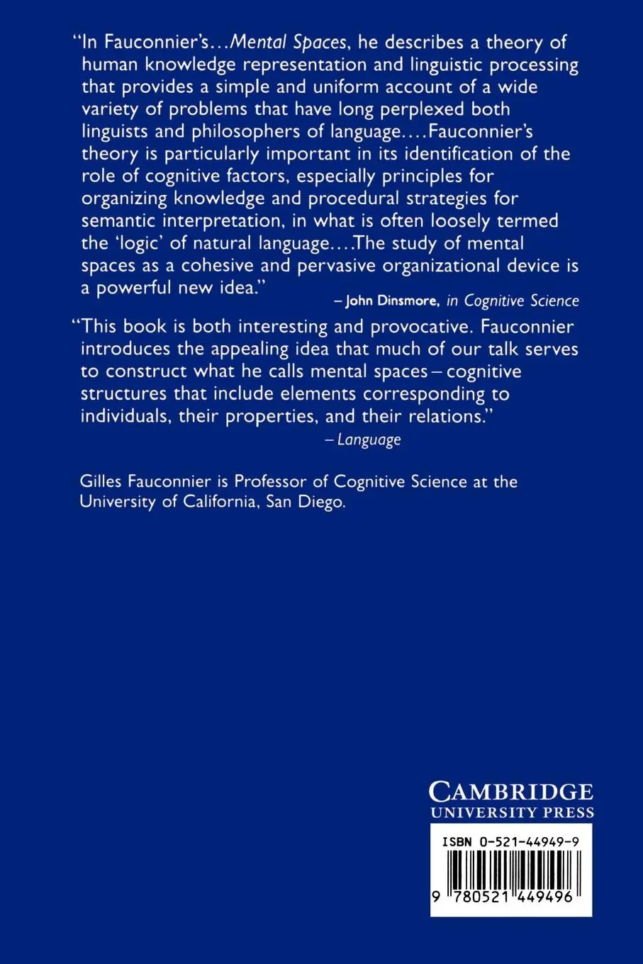 Rückseite: 9780521449496 | Mental Spaces | Aspects of Meaning Construction in Natural Language