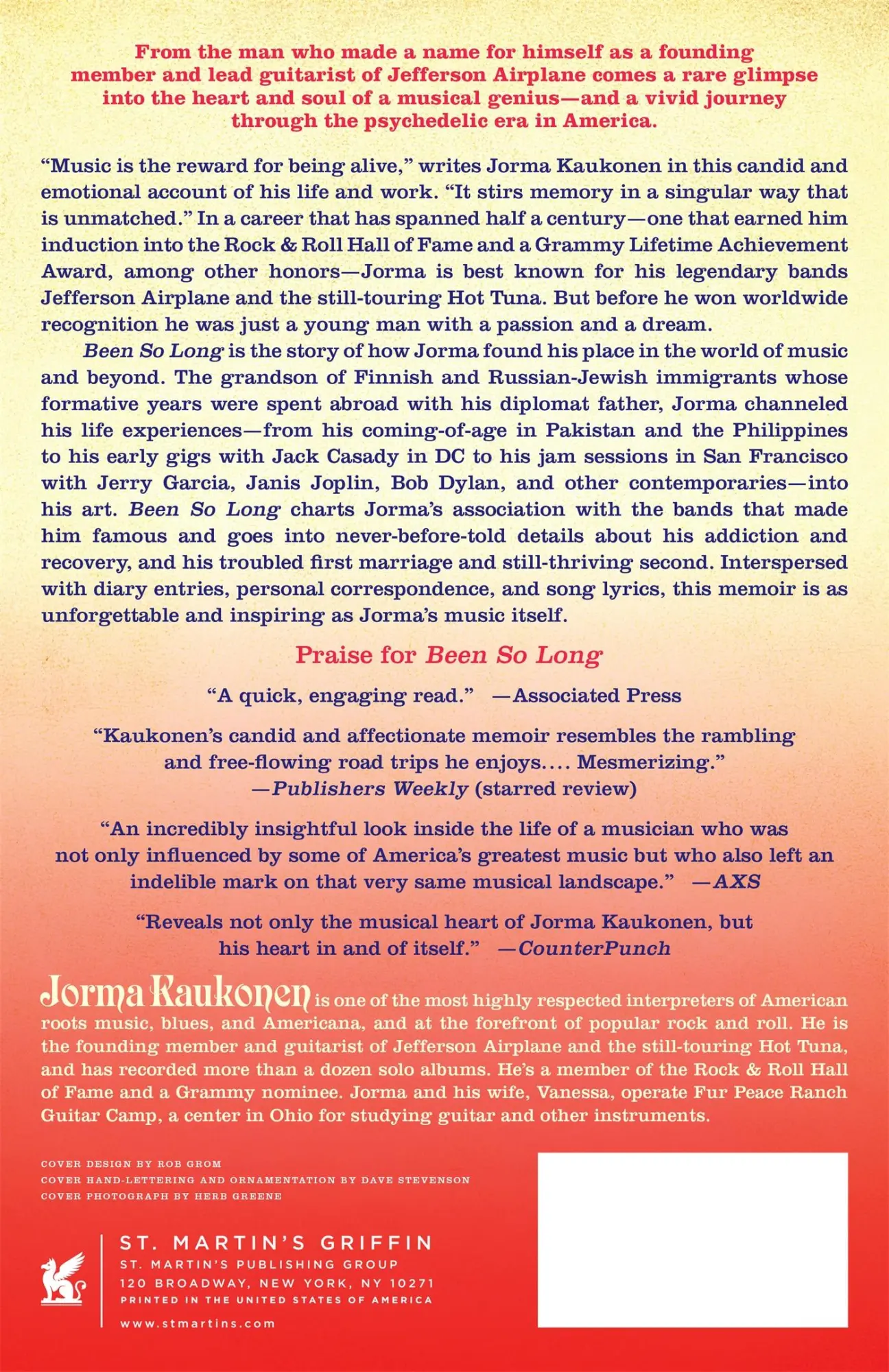 Rückseite: 9781250229496 | Been So Long | Jorma Kaukonen | Taschenbuch | Kartoniert / Broschiert