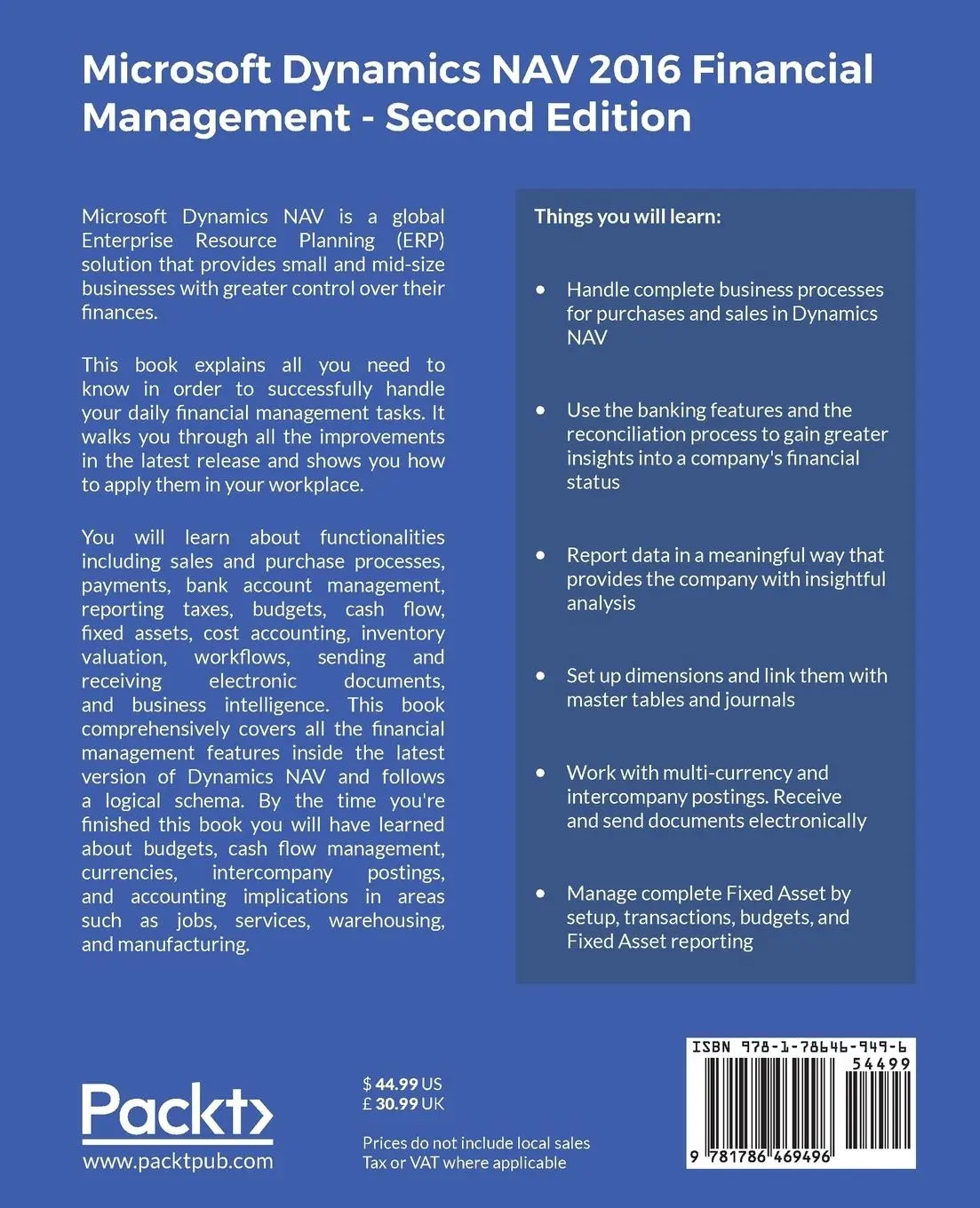 Rückseite: 9781786469496 | Microsoft Dynamics NAV 2016 Financial Management - Second Edition