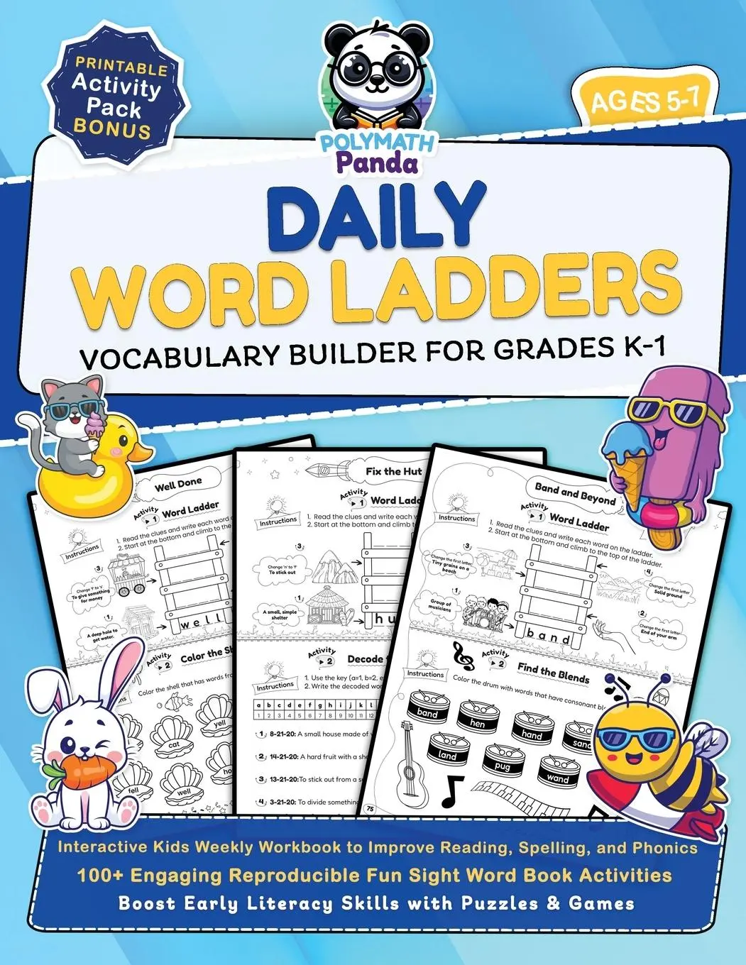 Cover: 9781953149596 | Daily Word Ladders and Vocabulary Builder for Grades K-1 | Panda