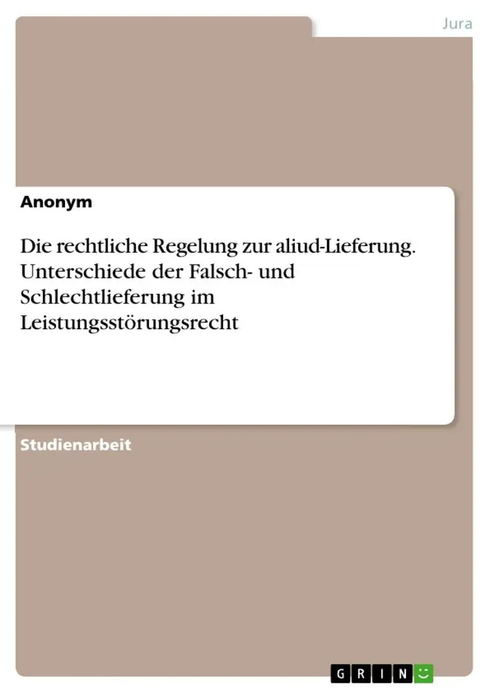Cover: 9783346219596 | Die rechtliche Regelung zur aliud-Lieferung. Unterschiede der...