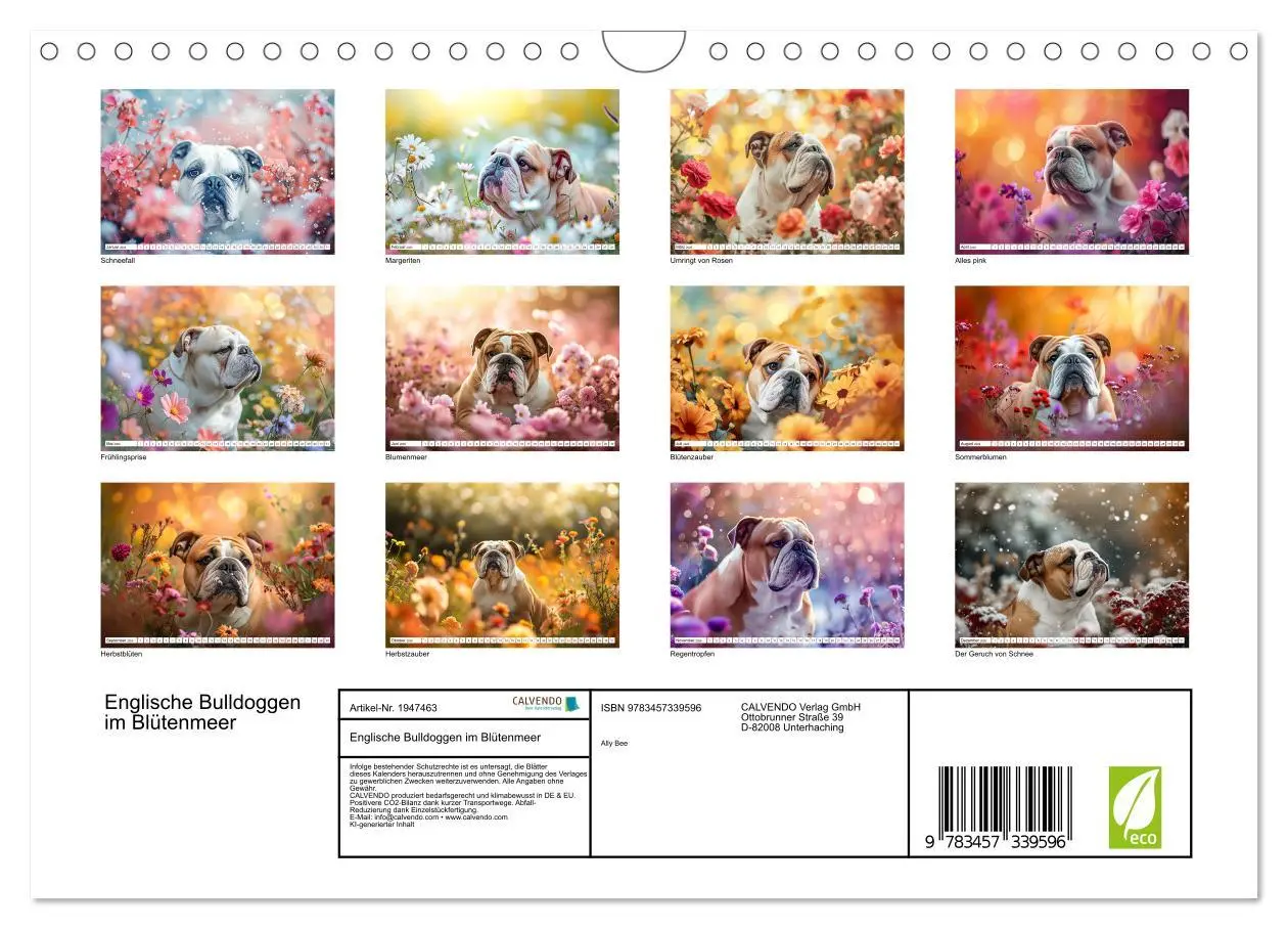 Bild: 9783457339596 | Englische Bulldoggen im Blütenmeer (Wandkalender 2026 DIN A4 quer),...