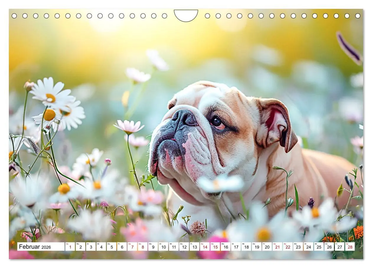 Bild: 9783457339596 | Englische Bulldoggen im Blütenmeer (Wandkalender 2026 DIN A4 quer),...