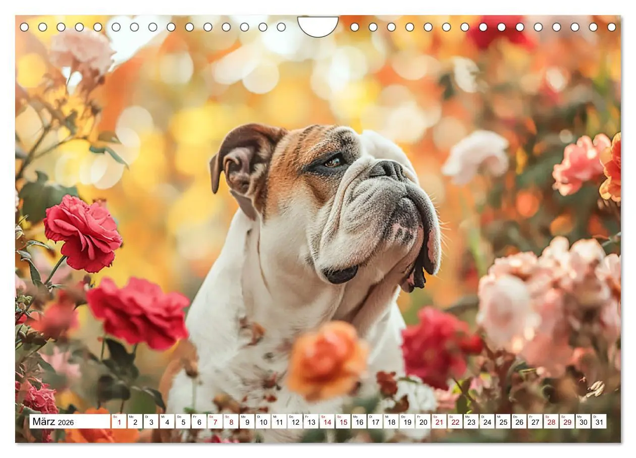 Bild: 9783457339596 | Englische Bulldoggen im Blütenmeer (Wandkalender 2026 DIN A4 quer),...