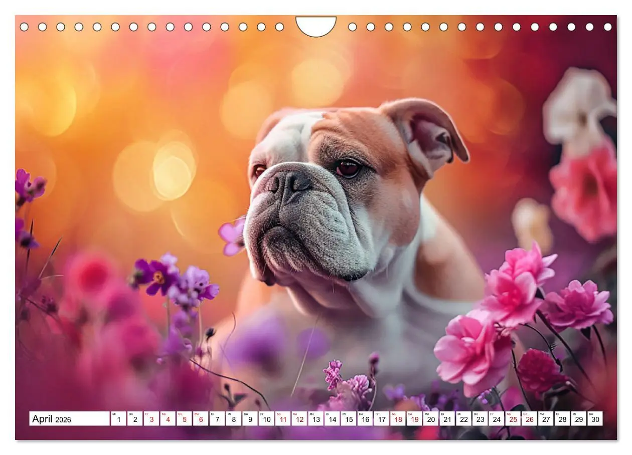 Bild: 9783457339596 | Englische Bulldoggen im Blütenmeer (Wandkalender 2026 DIN A4 quer),...