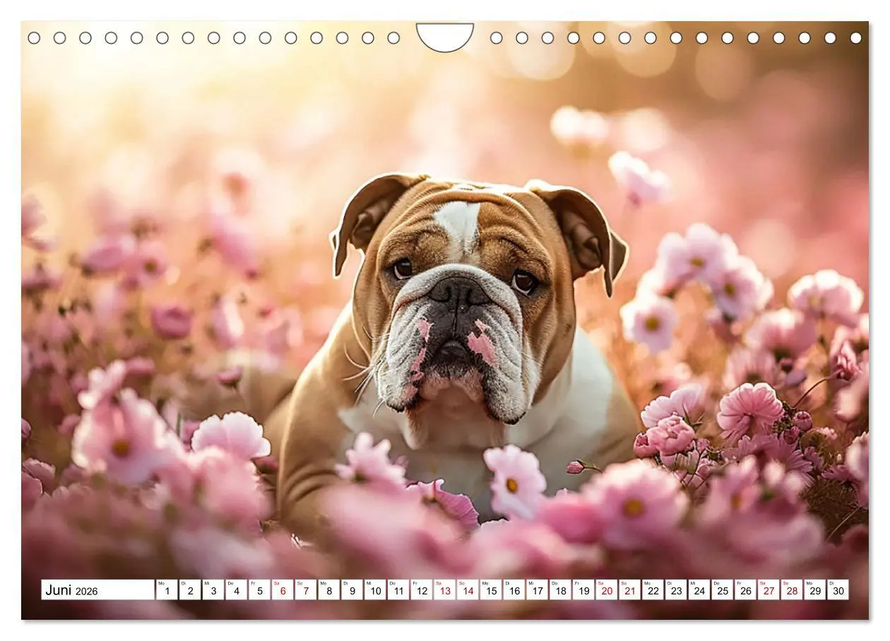 Bild: 9783457339596 | Englische Bulldoggen im Blütenmeer (Wandkalender 2026 DIN A4 quer),...