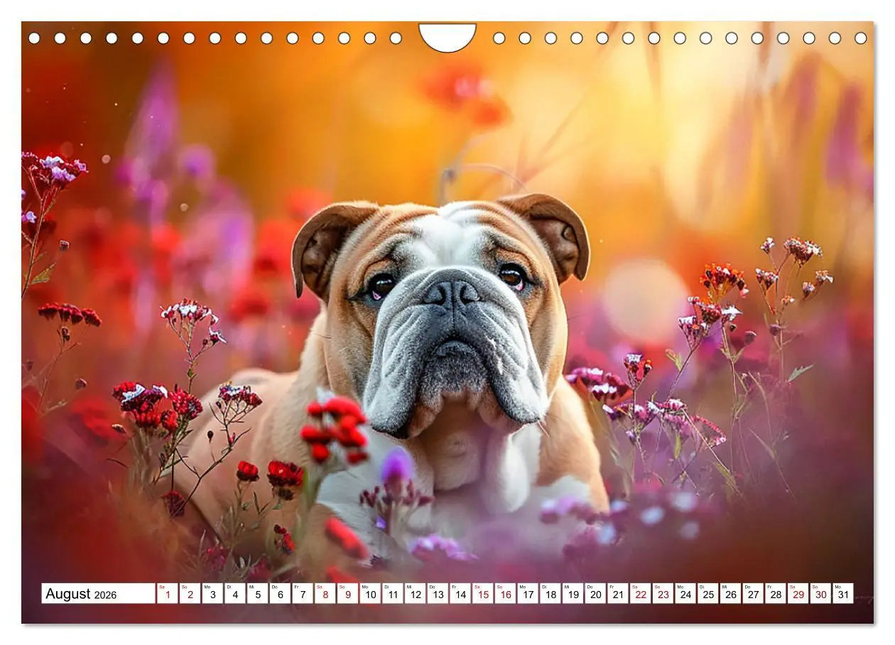 Bild: 9783457339596 | Englische Bulldoggen im Blütenmeer (Wandkalender 2026 DIN A4 quer),...