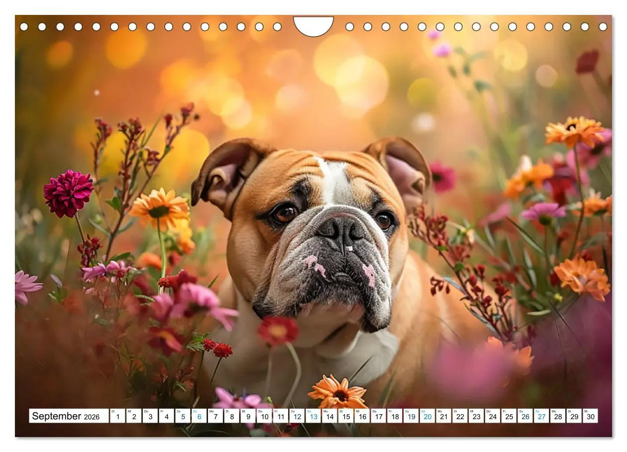 Bild: 9783457339596 | Englische Bulldoggen im Blütenmeer (Wandkalender 2026 DIN A4 quer),...