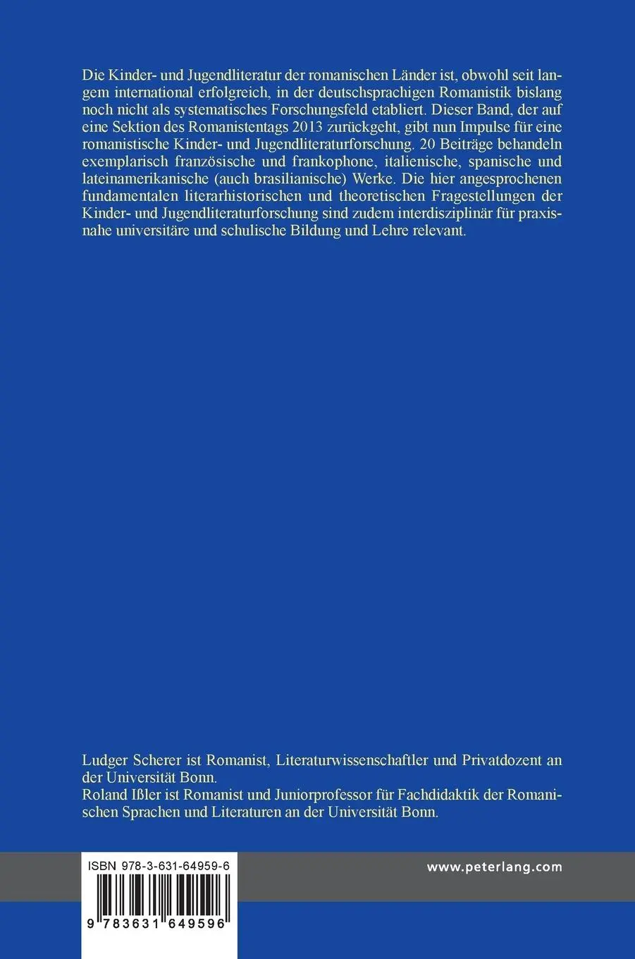 Rückseite: 9783631649596 | Kinder- und Jugendliteratur der Romania | Roland Ißler (u. a.) | Buch
