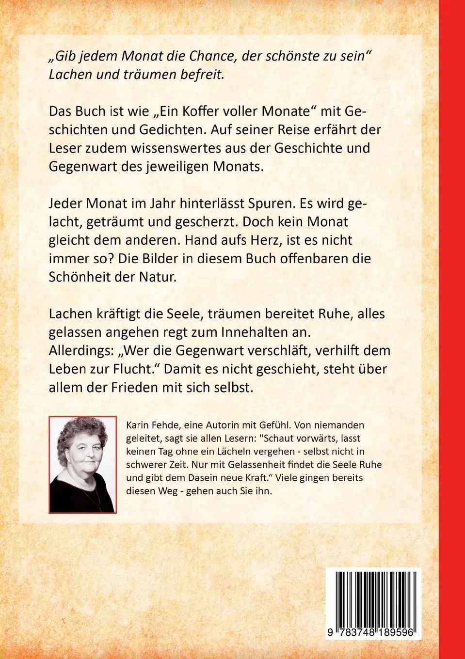 Rückseite: 9783748189596 | Ein Koffer voller Monate | Karin Fehde | Taschenbuch | 252 S. | 2019