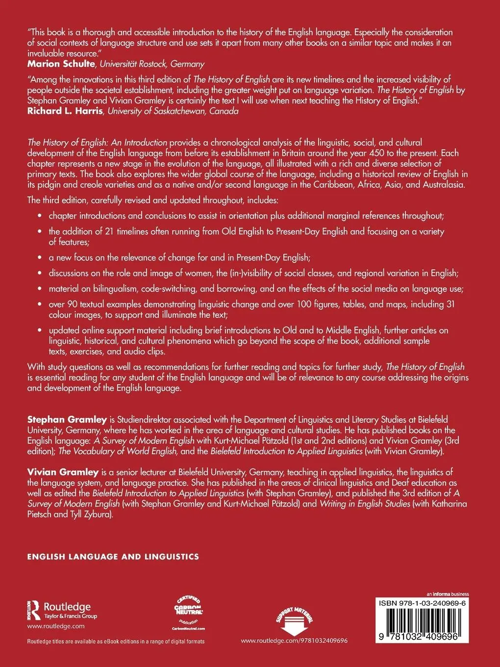 Rückseite: 9781032409696 | The History of English | An Introduction | Stephan Gramley (u. a.)