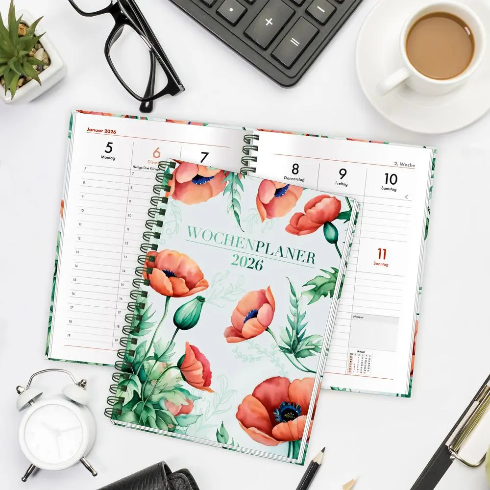 Bild: 4251901509796 | Trötsch Wochenplaner A5 mit Wire-O Blumen 2026 | Taschenkalender | KG