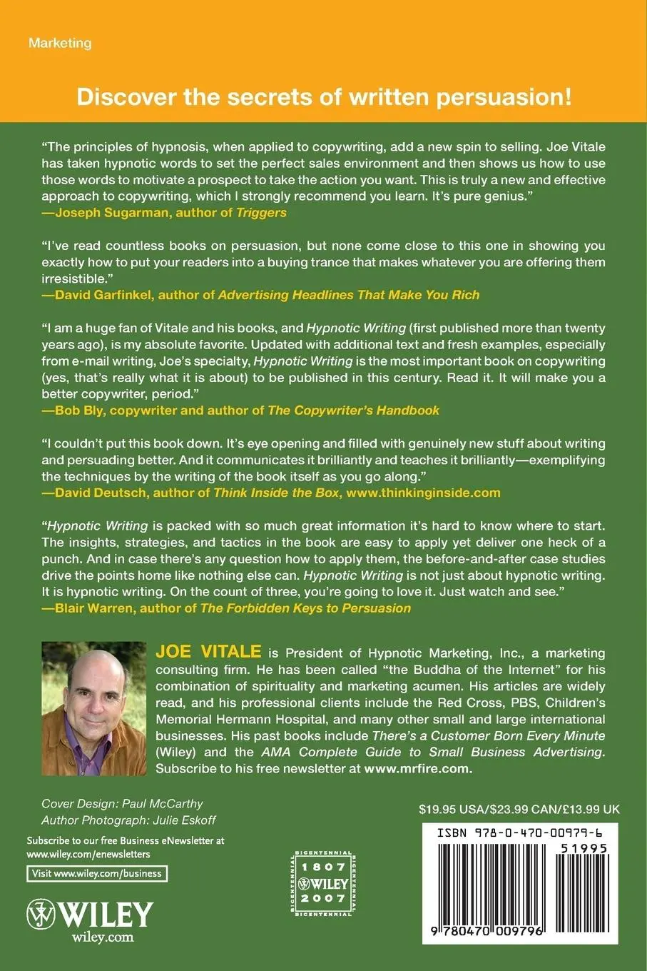 Rückseite: 9780470009796 | Hypnotic Writing | Joe Vitale | Taschenbuch | 288 S. | Englisch | 2006