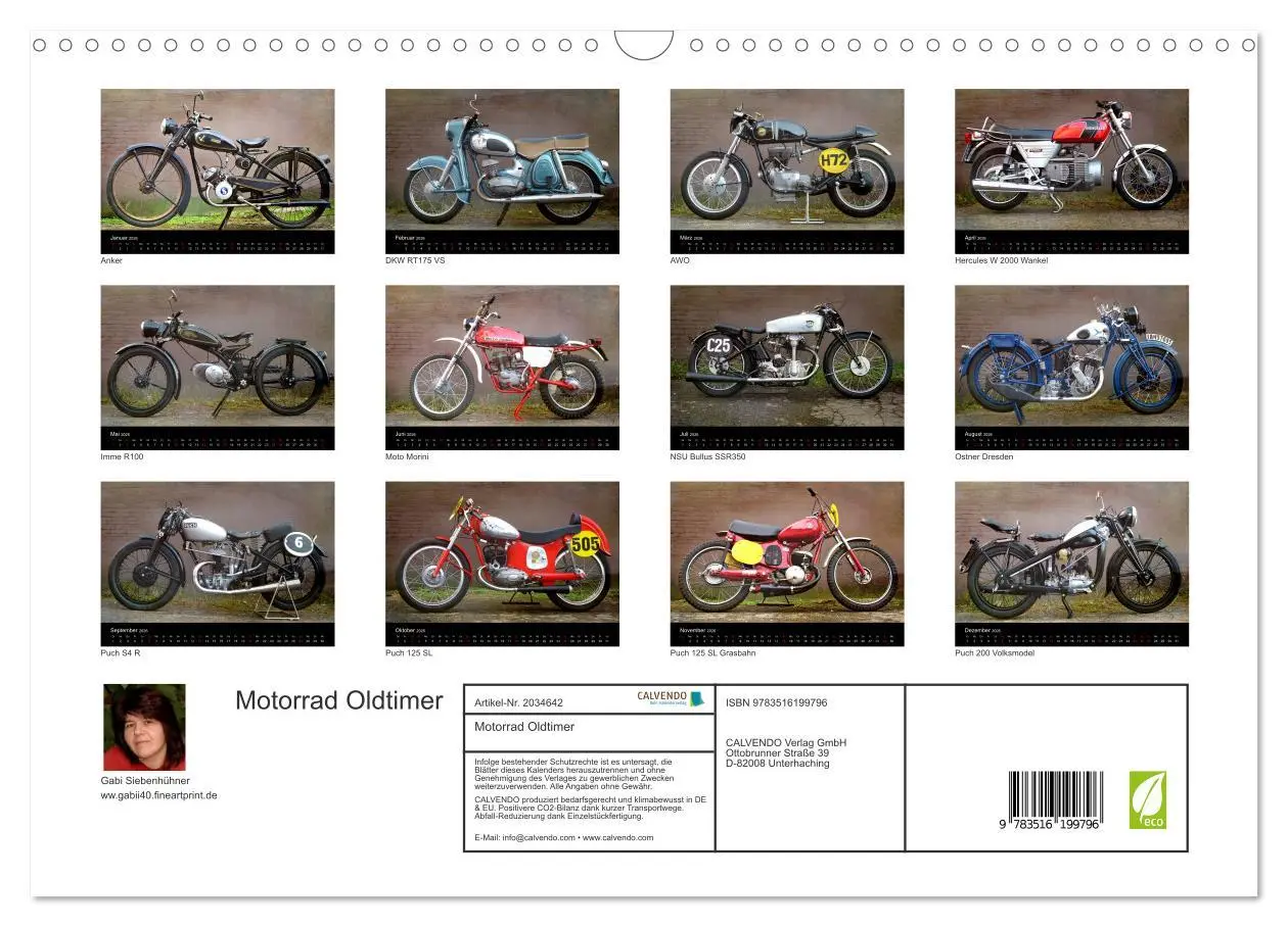 Bild: 9783516199796 | Motorrad Oldtimer (Wandkalender 2026 DIN A3 quer), CALVENDO...