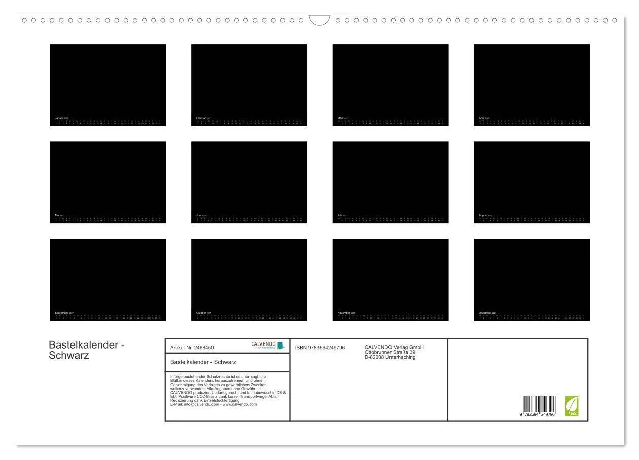 Bild: 9783594249796 | Bastelkalender - Schwarz (Wandkalender 2027 DIN A2 quer), CALVENDO...