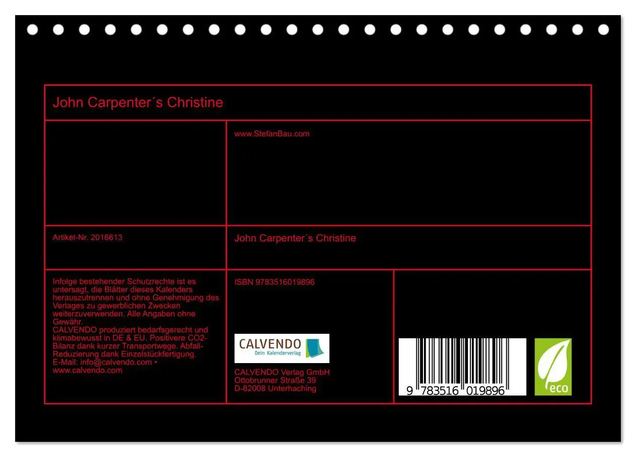 Bild: 9783516019896 | John Carpenter´s Christine (Tischkalender 2026 DIN A5 quer),...