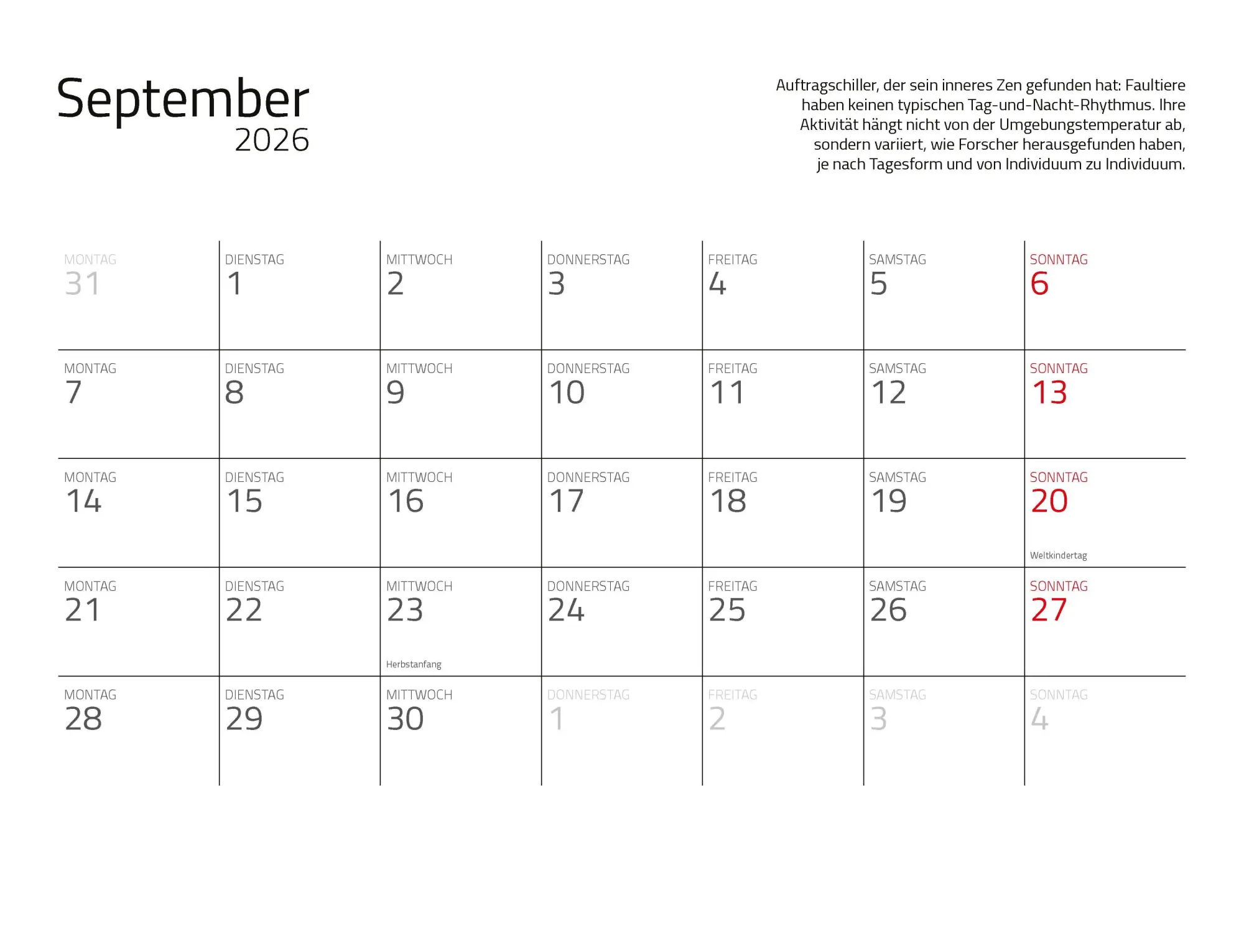 Bild: 9783966649896 | Faultiere Kalender 2026 Wandkalender | Kalender | Spiralbindung | 2026