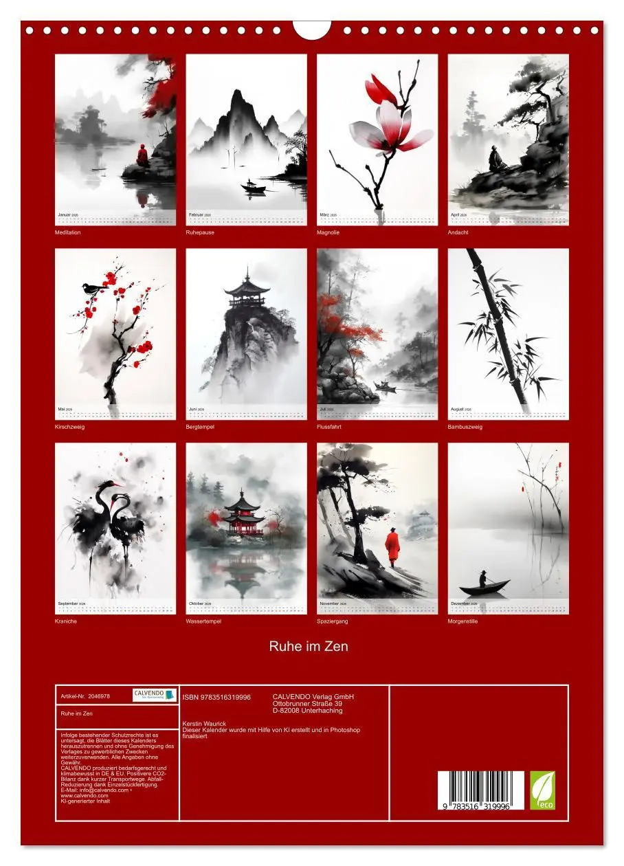 Bild: 9783516319996 | Ruhe im Zen (Wandkalender 2026 DIN A3 hoch), CALVENDO Monatskalender