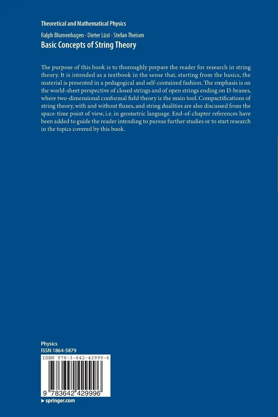 Rückseite: 9783642429996 | Basic Concepts of String Theory | Ralph Blumenhagen (u. a.) | Buch