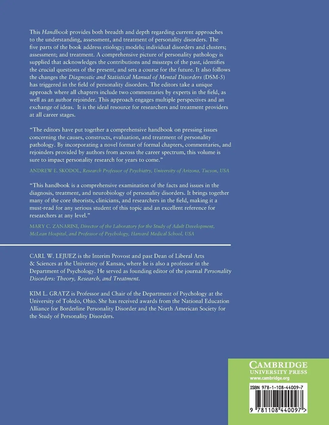 Rückseite: 9781108440097 | The Cambridge Handbook of Personality Disorders | Lejuez (u. a.)