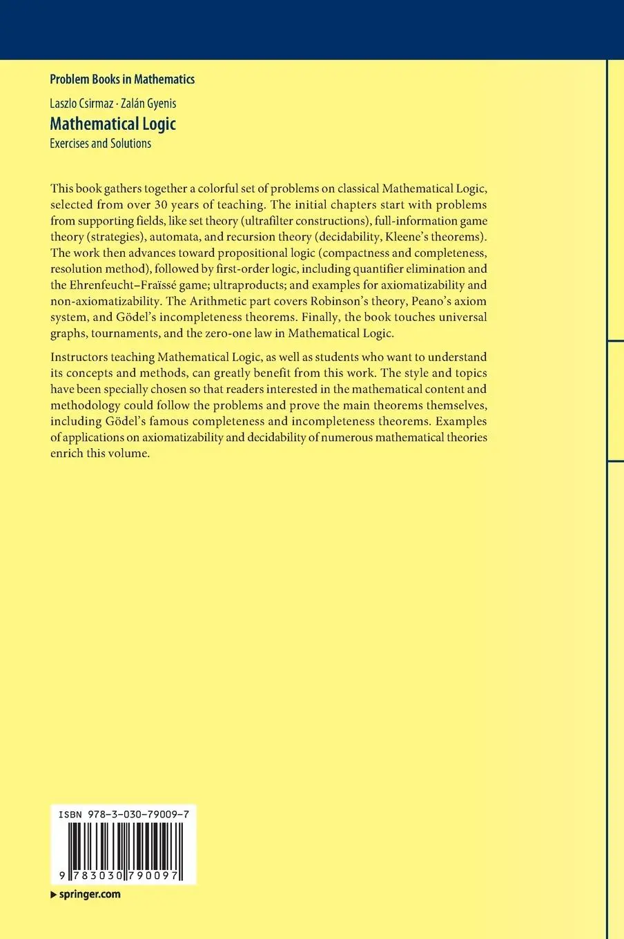 Rückseite: 9783030790097 | Mathematical Logic | Exercises and Solutions | Zalán Gyenis (u. a.)