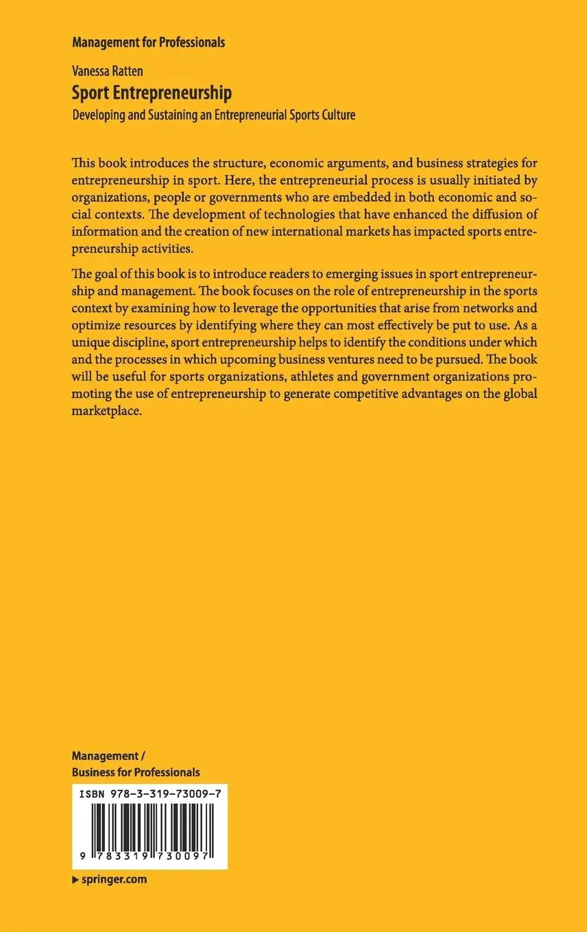 Rückseite: 9783319730097 | Sport Entrepreneurship | Vanessa Ratten | Buch | xi | Englisch | 2018