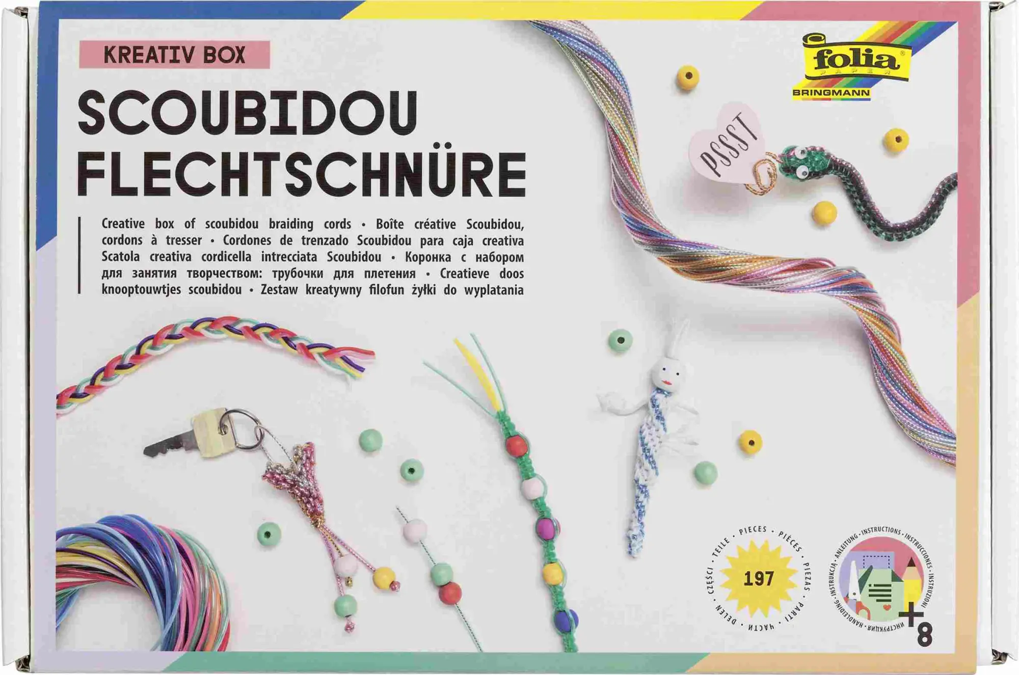 Cover: 4001868730197 | Folia Scoubidou Flechtschnüre KREATIV BOX, 150 Flechtschnüre und...