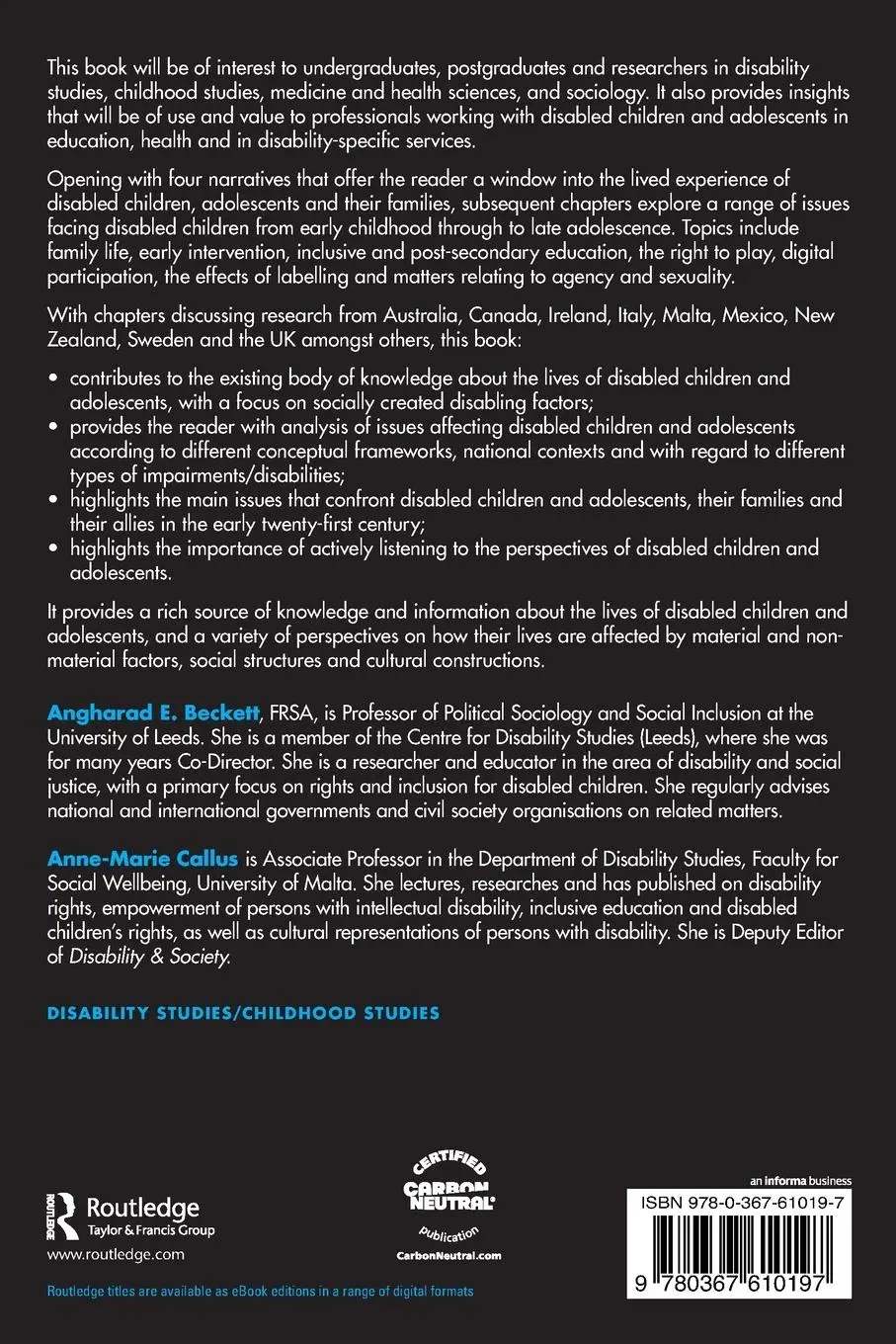 Rückseite: 9780367610197 | The Lives of Children and Adolescents with Disabilities | Taschenbuch