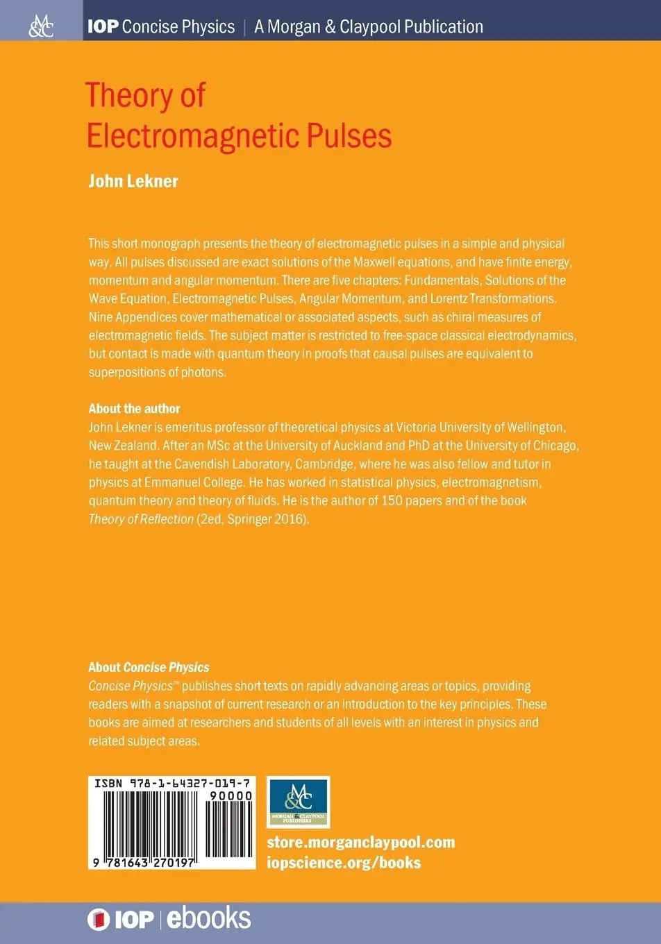 Rückseite: 9781643270197 | Theory of Electromagnetic Pulses | John Lekner | Taschenbuch | 2018