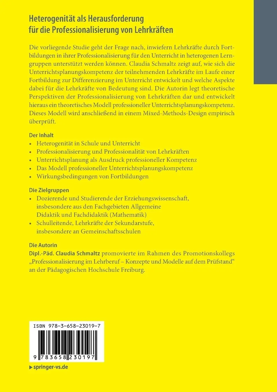 Rückseite: 9783658230197 | Heterogenität als Herausforderung für die Professionalisierung von...