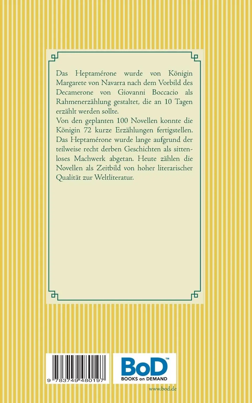 Rückseite: 9783749480197 | Das Heptameron | Band 17 | Margarete Von Navarra | Taschenbuch | 2019
