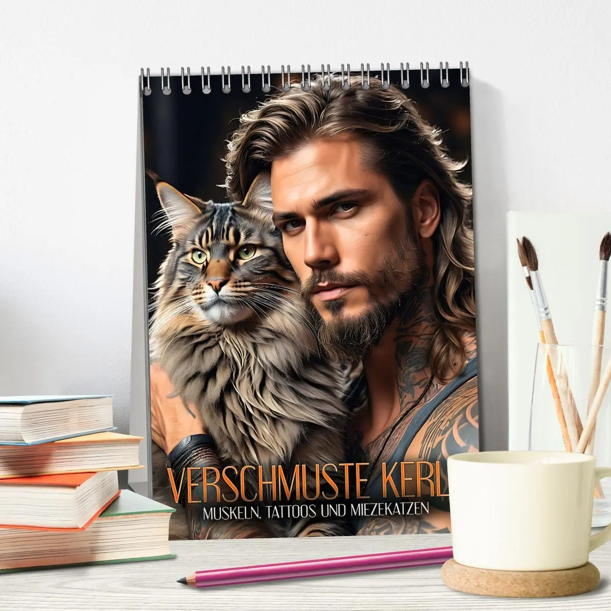 Bild: 9783516270297 | Verschmuste Kerle - Muskeln, Tattoos und Miezekatzen (Tischkalender...