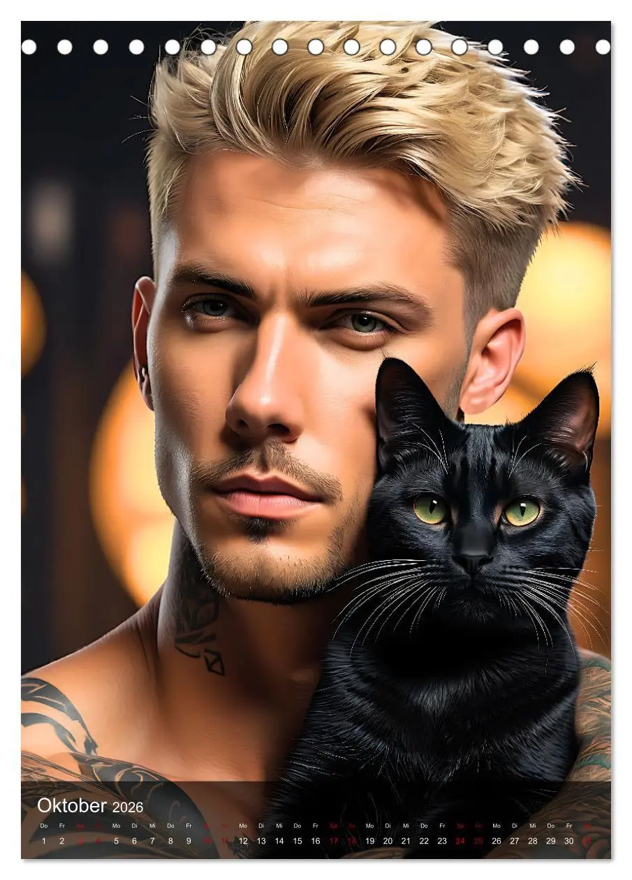 Bild: 9783516270297 | Verschmuste Kerle - Muskeln, Tattoos und Miezekatzen (Tischkalender...