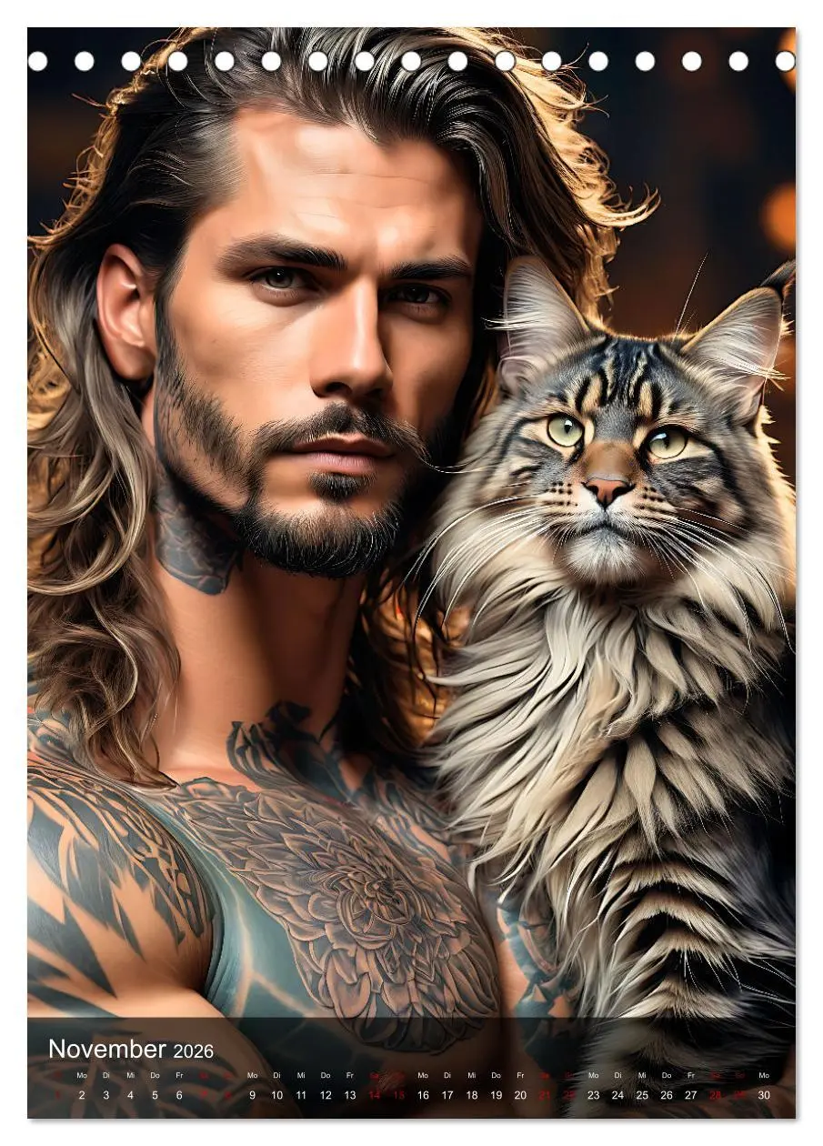 Bild: 9783516270297 | Verschmuste Kerle - Muskeln, Tattoos und Miezekatzen (Tischkalender...