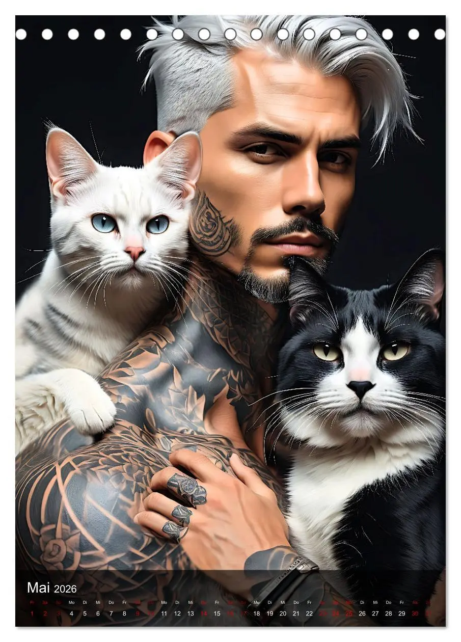 Bild: 9783516270297 | Verschmuste Kerle - Muskeln, Tattoos und Miezekatzen (Tischkalender...