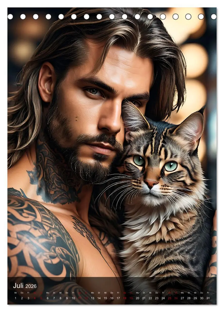 Bild: 9783516270297 | Verschmuste Kerle - Muskeln, Tattoos und Miezekatzen (Tischkalender...