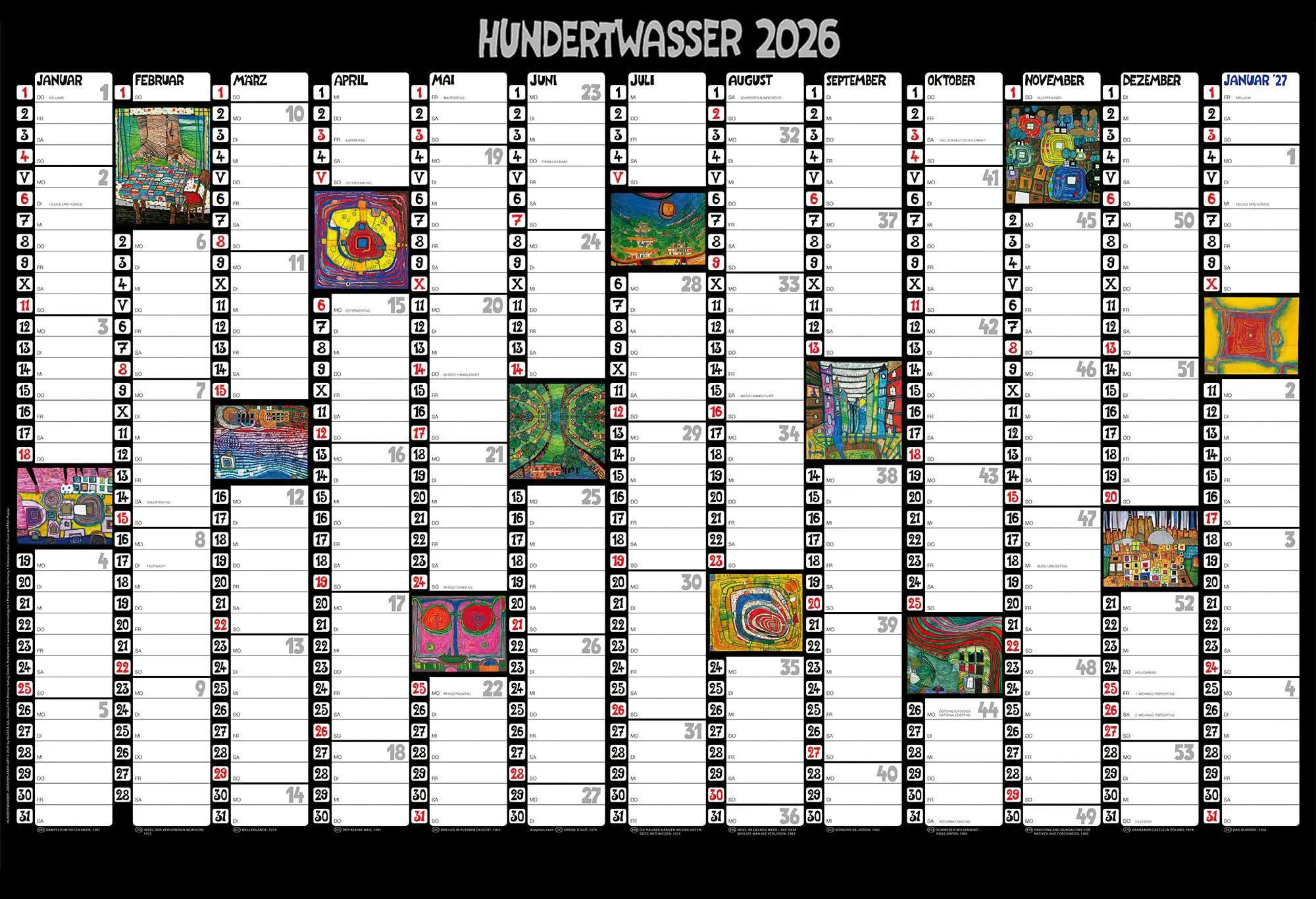 Cover: 9783910430297 | Hundertwasser Mini-Jahresplaner Art 2026 | Wandplaner | GmbH | 1 S.