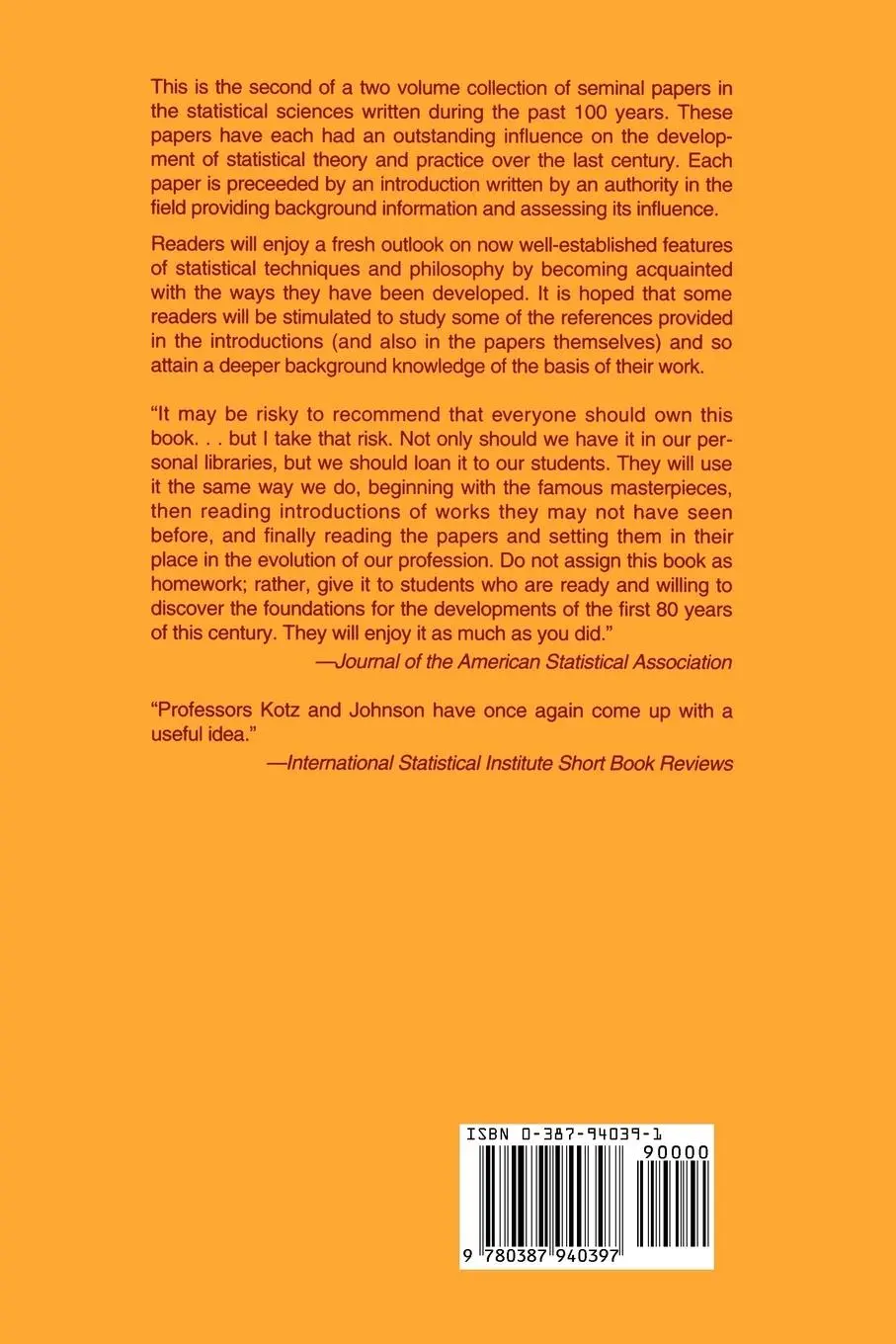 Rückseite: 9780387940397 | Breakthroughs in Statistics | Methodology and Distribution | Buch
