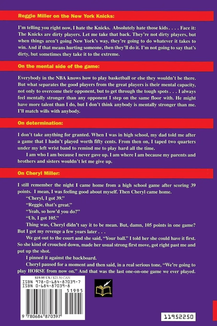 Rückseite: 9780684870397 | I Love Being the Enemy | Reggie Miller | Taschenbuch | Englisch | 1995