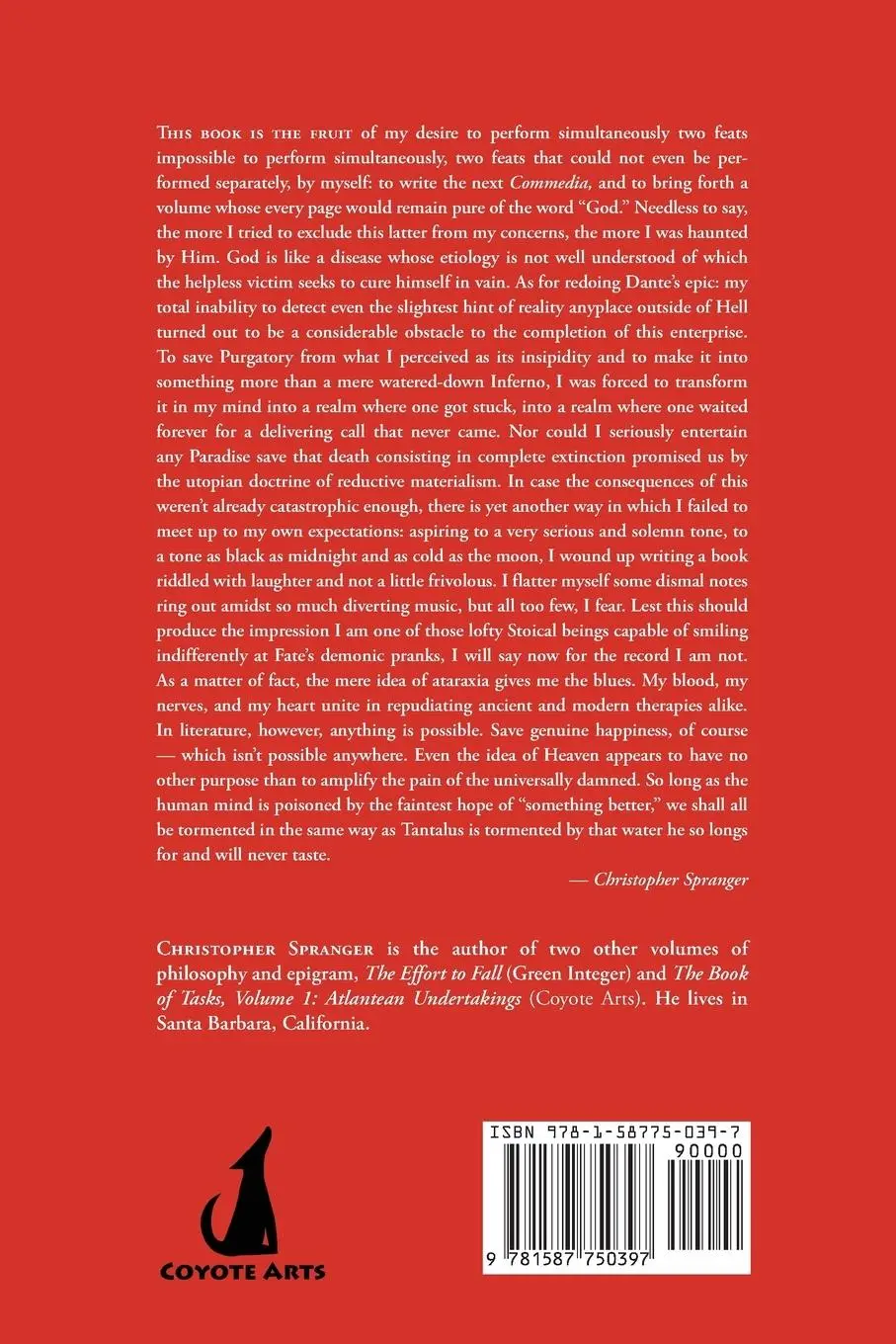 Rückseite: 9781587750397 | The Comedy of Agony | Christopher Spranger | Taschenbuch | Englisch