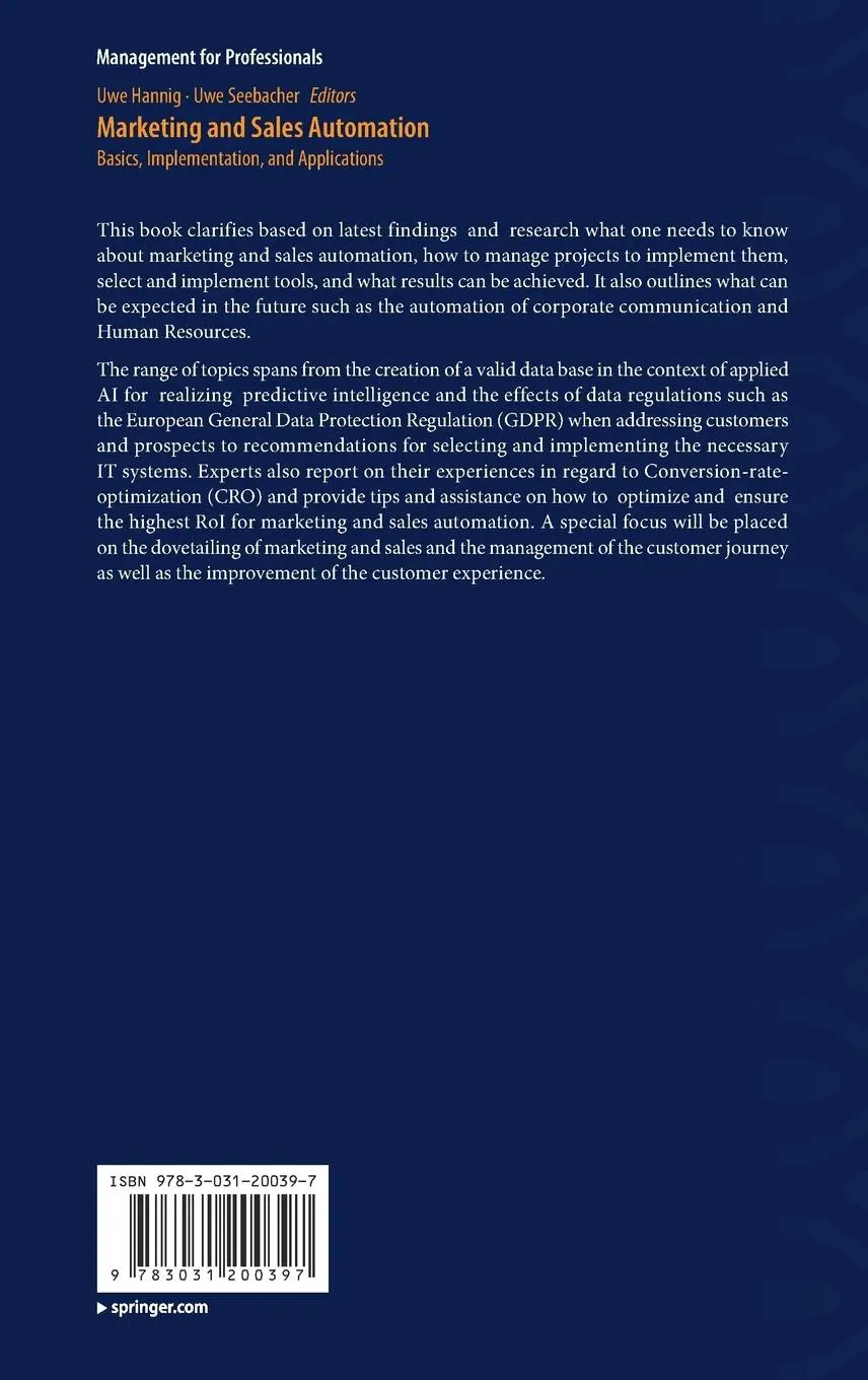 Rückseite: 9783031200397 | Marketing and Sales Automation | Uwe Seebacher (u. a.) | Buch | xiii