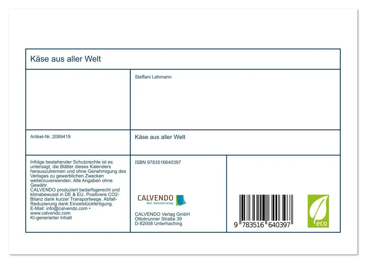 Bild: 9783516640397 | Käse aus aller Welt (Tischkalender 2026 DIN A5 quer), CALVENDO...