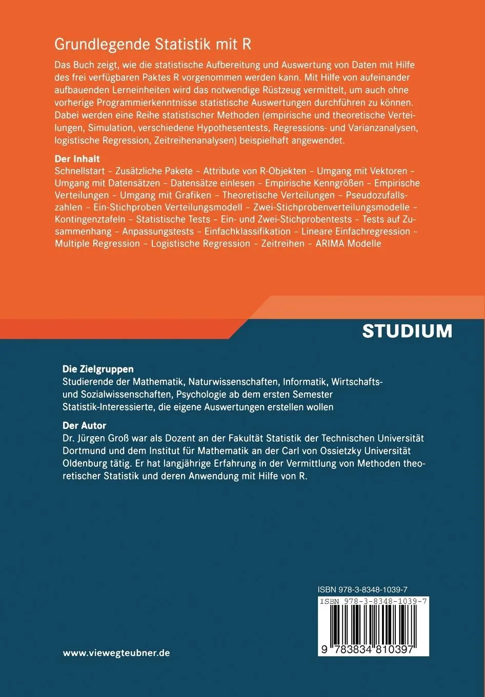 Rückseite: 9783834810397 | Grundlegende Statistik mit R | Jürgen Groß | Taschenbuch | Paperback