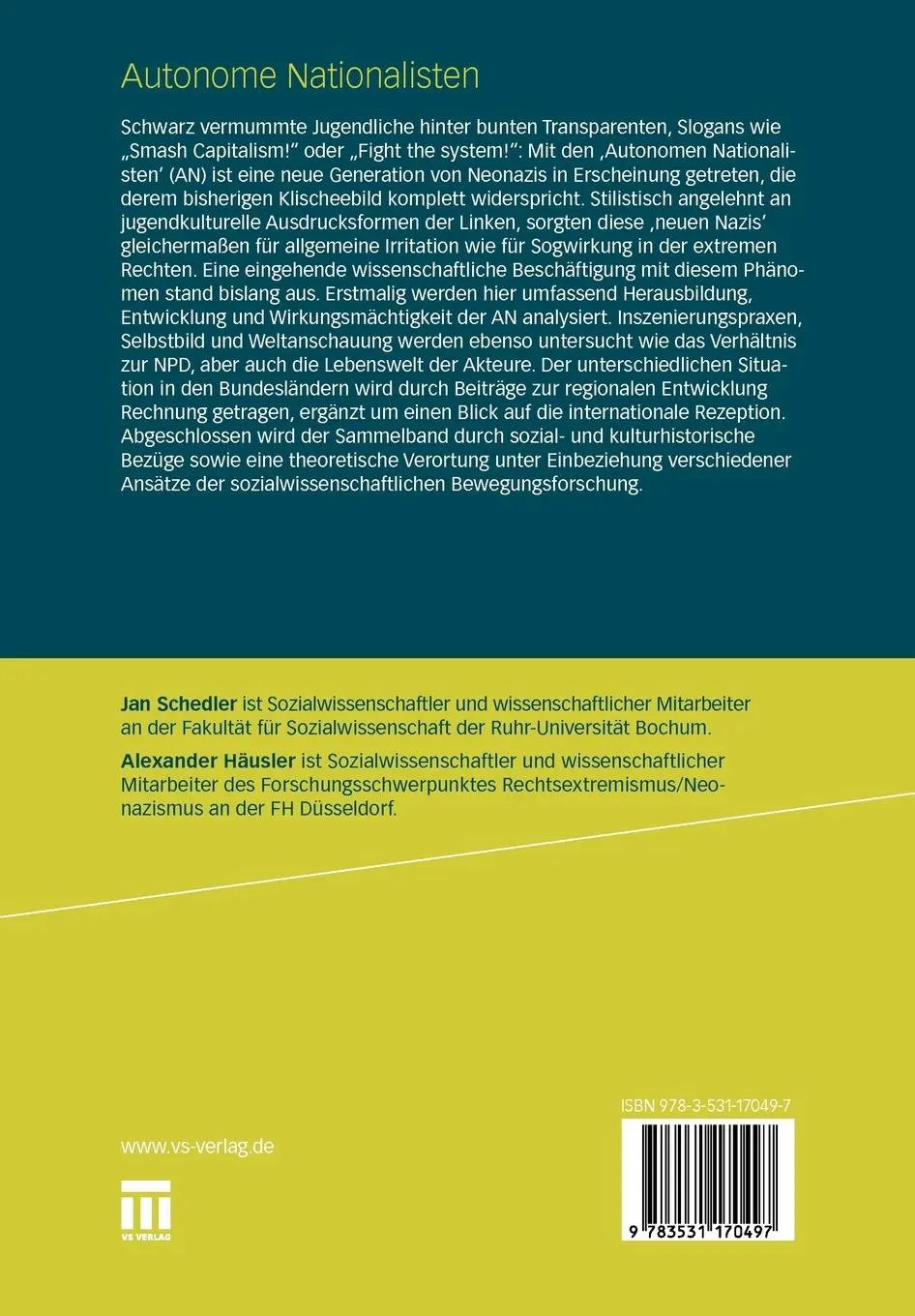 Rückseite: 9783531170497 | Autonome Nationalisten | Neonazismus in Bewegung | Häusler (u. a.)
