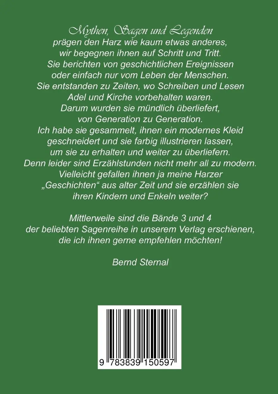 Rückseite: 9783839150597 | Sagen, Mythen und Legenden aus dem Harz | Band 2 | Bernd Sternal
