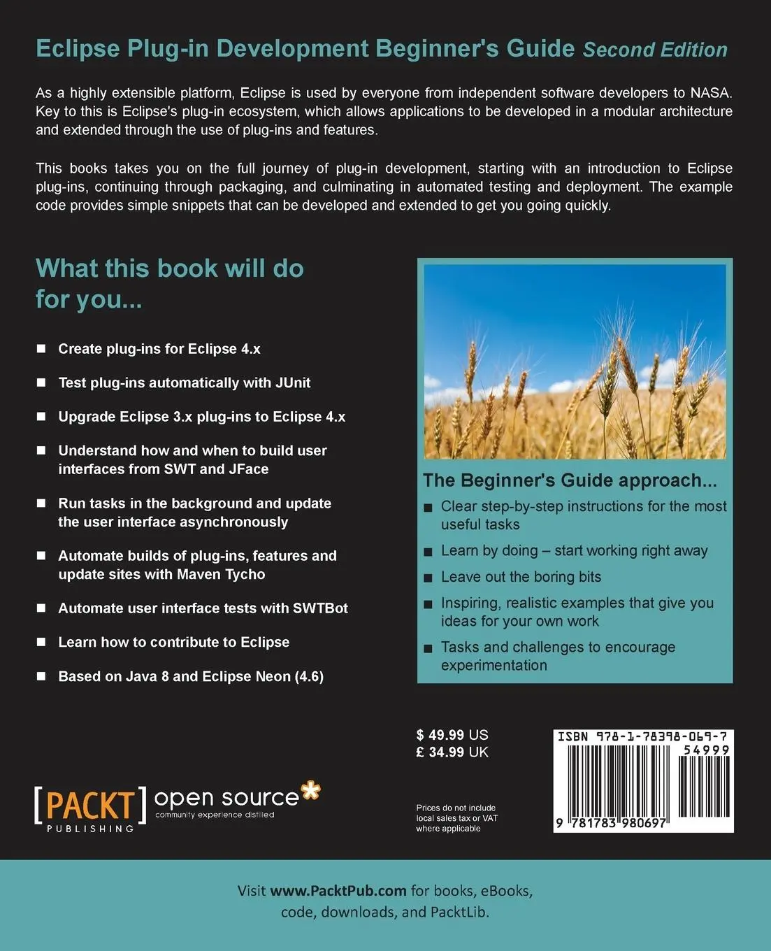 Rückseite: 9781783980697 | Eclipse Plug-in Development Beginner's Guide - Second Edition | Buch